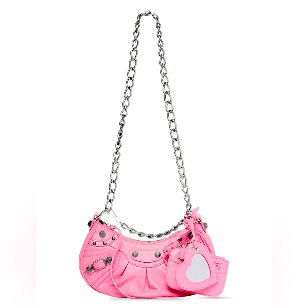 NEW🔥BALENCIAGA XS Le Cagole Crinkle Leather Shoulder Bag with chain🔥 - Picture 3 of 10